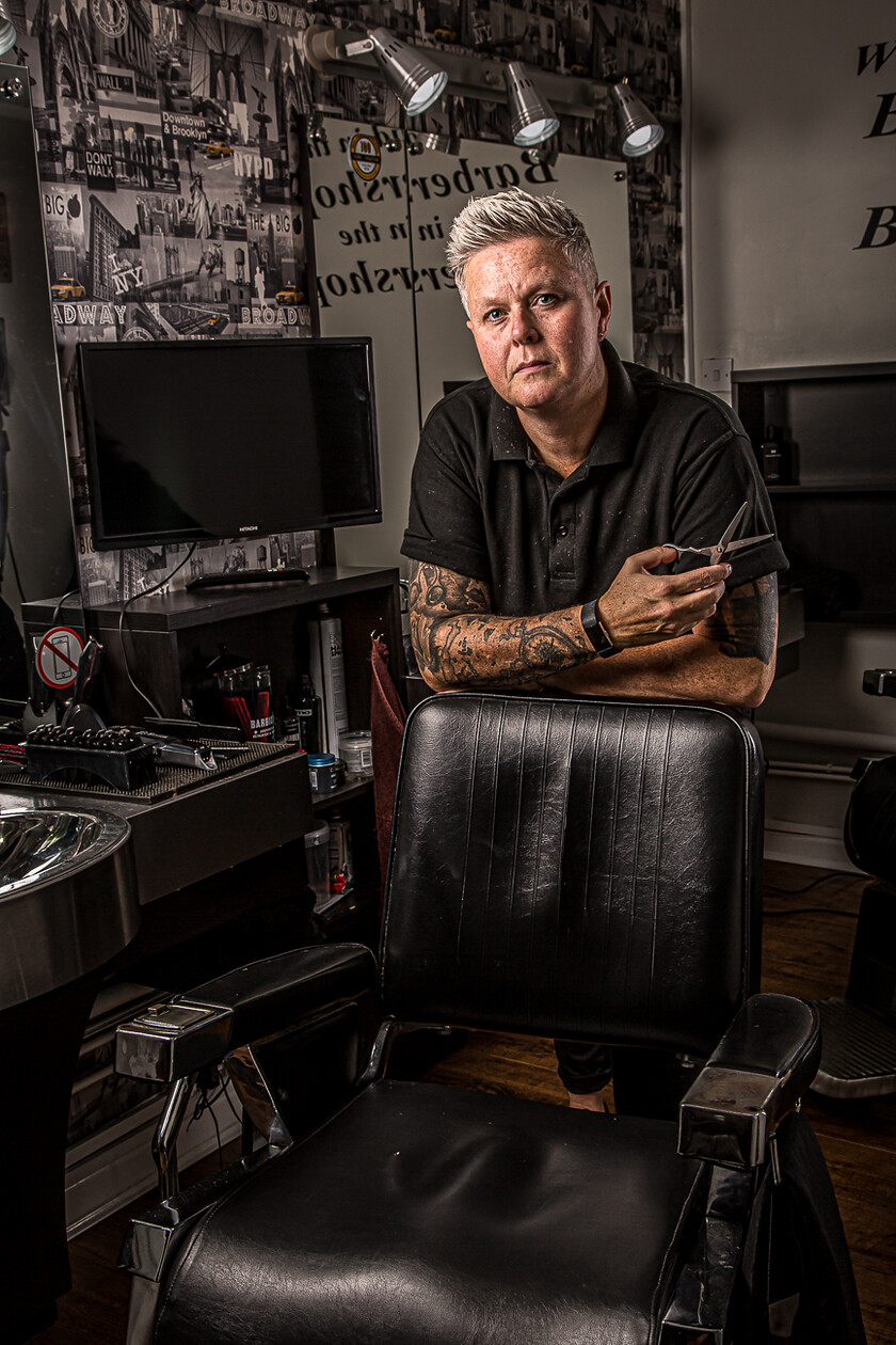 MD8C2904 
 Keywords: Editorial portrait photographer cardiff, barber, barber shop, barbers chair, characters, editorial photography, haircuts, occupations, salon, scissprs, trimmers, vale of glamorgan, © 2019 paulhindmarshphotography.com